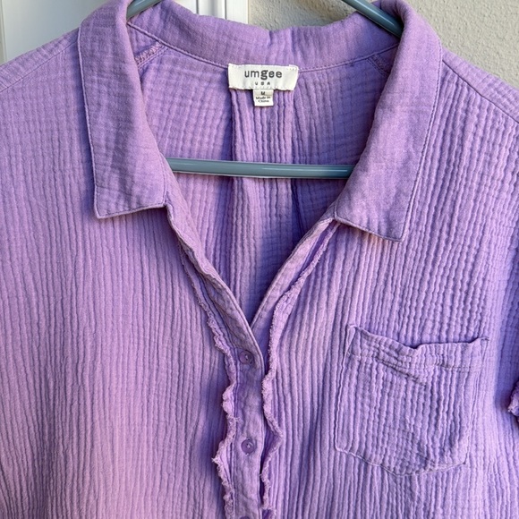 UMGEE lavender 100% cotton short sleeve button-down - Picture 3 of 7